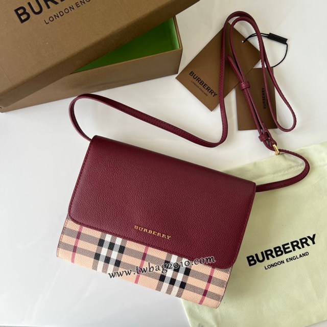 Burberry專門店新款格紋拼皮革斜背包 巴寶莉女款休閒小肩包手包 yxb1052